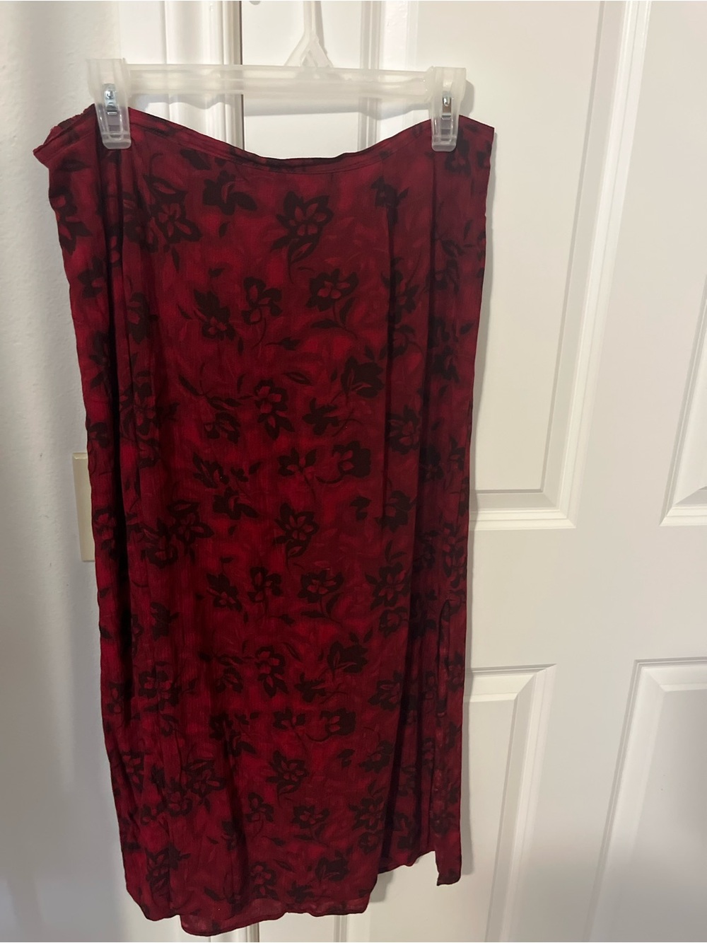 Red Floral Midi Skirt